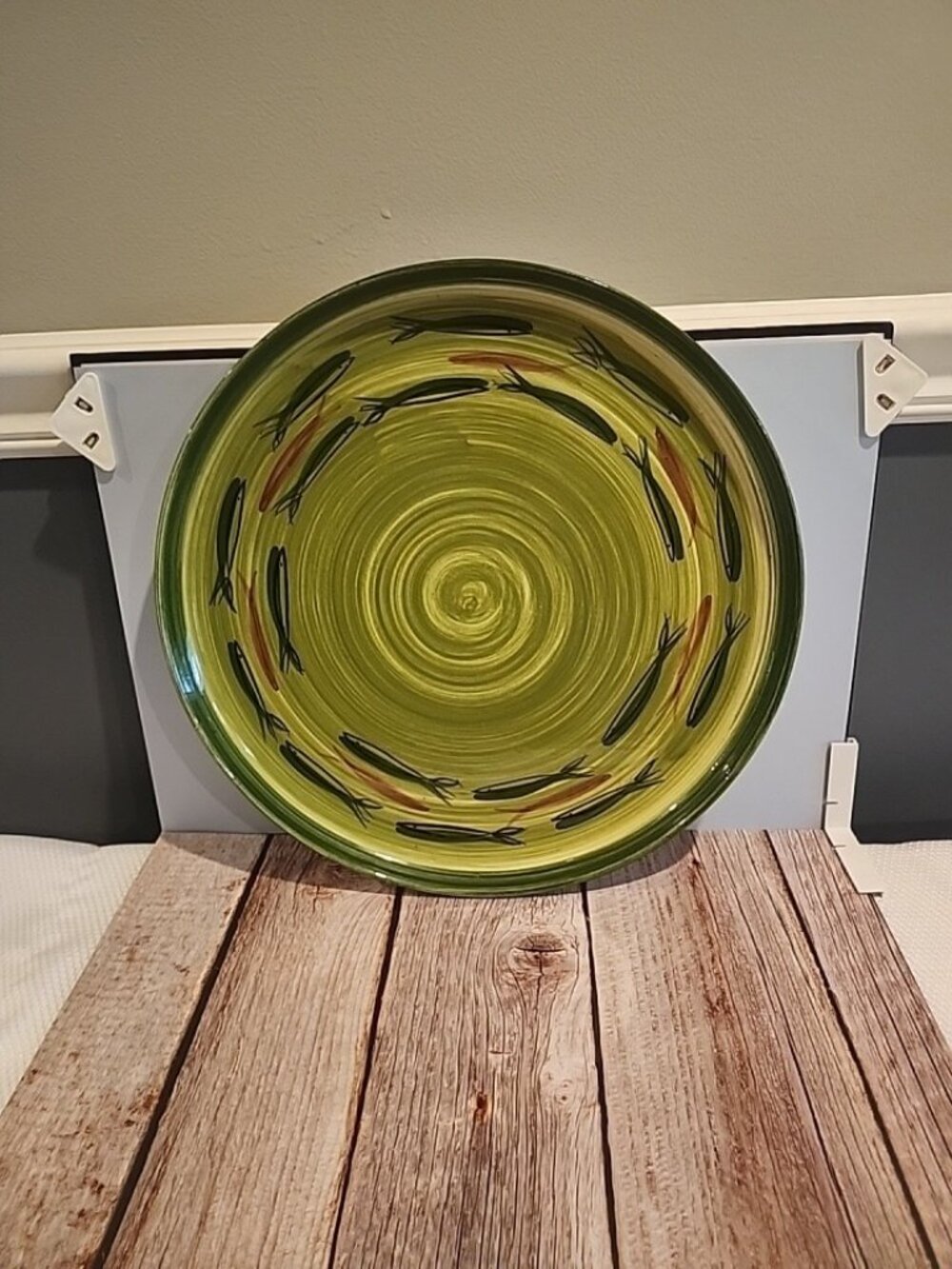 Vintage 1954~Los Angeles Potteries~Green Swirl~Fish Platter Plate~Large 13"~#510